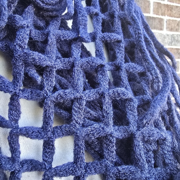 Blue Knitted Fringe Infinity Scarf - Picture 3 of 5
